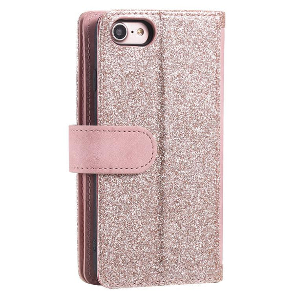For iPhone 16e Nine Card Zipper Bag Leather Phone Case with Lanyard(Pink)
