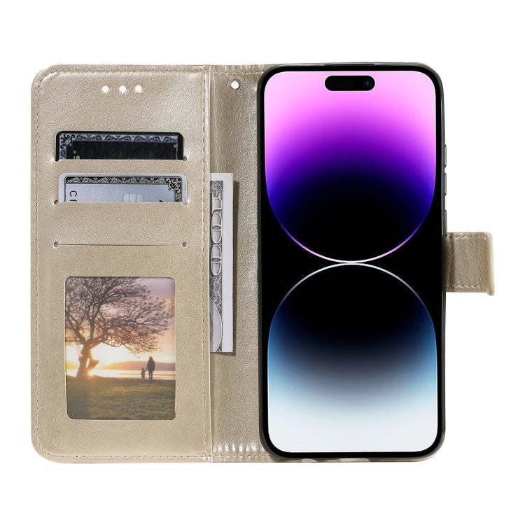 For iPhone 16 Pro Max Totem Flower Embossed Leather Phone Case(Gold)