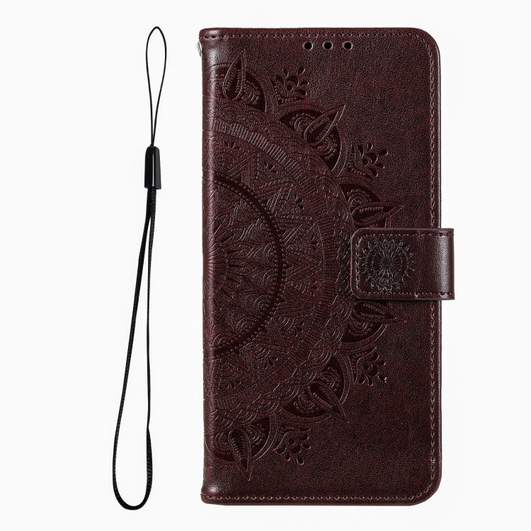 For iPhone 16 Pro Max Totem Flower Embossed Leather Phone Case(Brown)