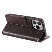 For iPhone 16 Pro Max Totem Flower Embossed Leather Phone Case(Brown)