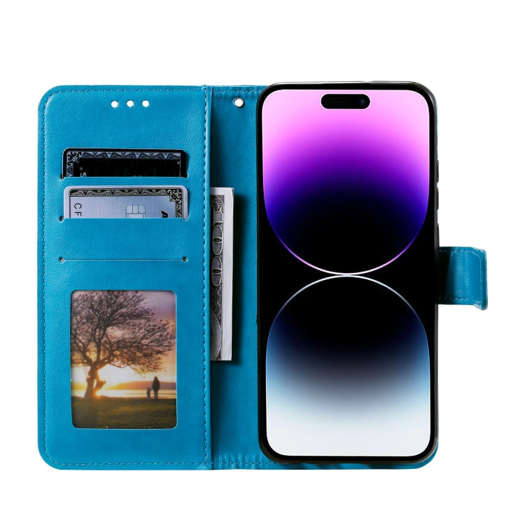 For iPhone 16 Pro Max Totem Flower Embossed Leather Phone Case(Blue)
