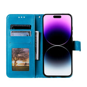 For iPhone 16 Pro Max Totem Flower Embossed Leather Phone Case(Blue)