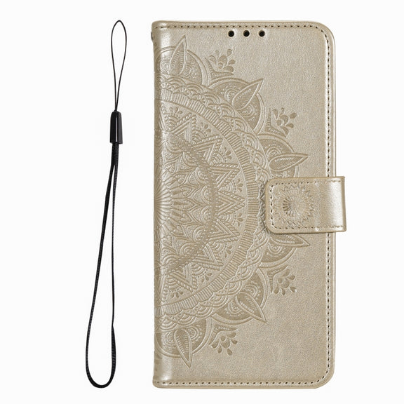 For iPhone 16 Pro Totem Flower Embossed Leather Phone Case(Gold)