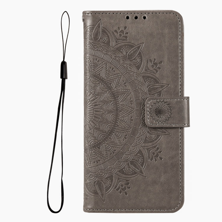 For iPhone 16 Pro Totem Flower Embossed Leather Phone Case(Grey)