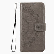 For iPhone 16 Pro Totem Flower Embossed Leather Phone Case(Grey)