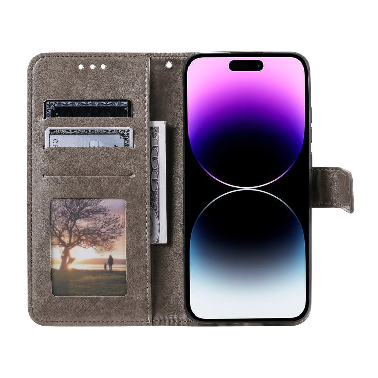 For iPhone 16 Pro Totem Flower Embossed Leather Phone Case(Grey)