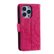 For iPhone 16 Pro Totem Flower Embossed Leather Phone Case(Red)