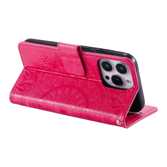 For iPhone 16 Pro Totem Flower Embossed Leather Phone Case(Red)