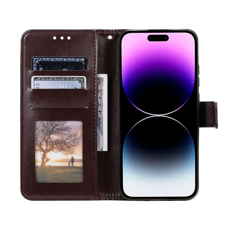For iPhone 16 Pro Totem Flower Embossed Leather Phone Case(Brown)