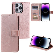 For iPhone 16 Pro Totem Flower Embossed Leather Phone Case(Rose Gold)