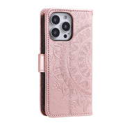For iPhone 16 Pro Totem Flower Embossed Leather Phone Case(Rose Gold)