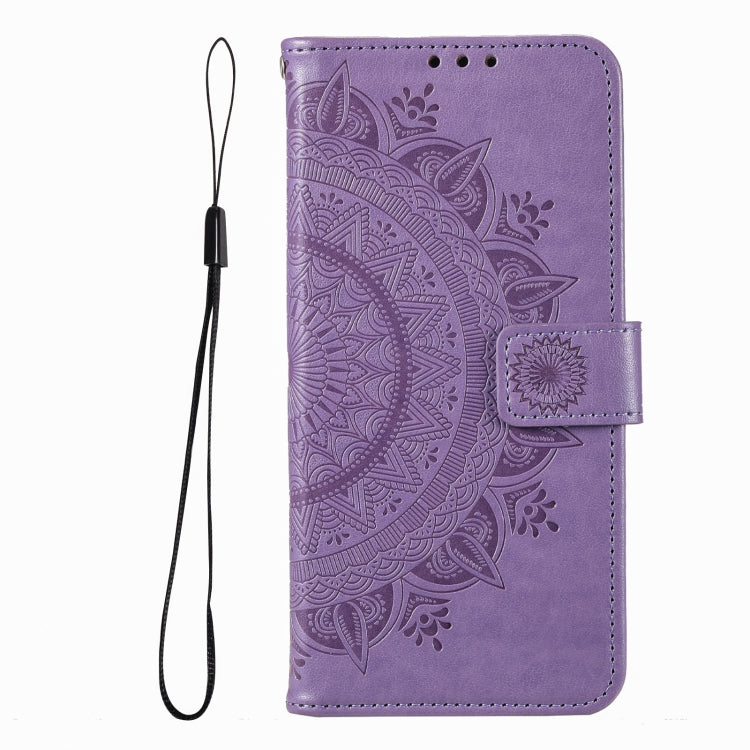For iPhone 16 Pro Totem Flower Embossed Leather Phone Case(Purple)