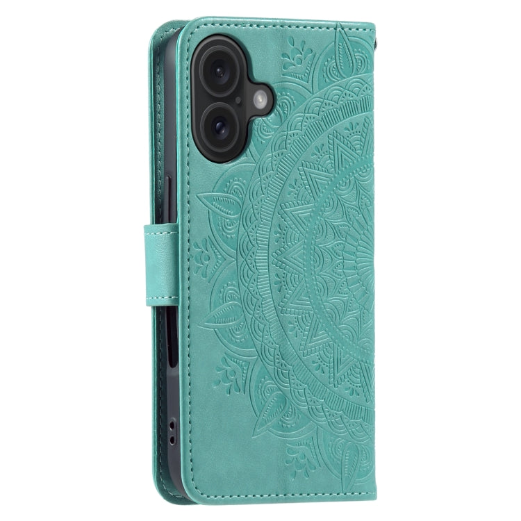 For iPhone 16 Plus Totem Flower Embossed Leather Phone Case(Green)