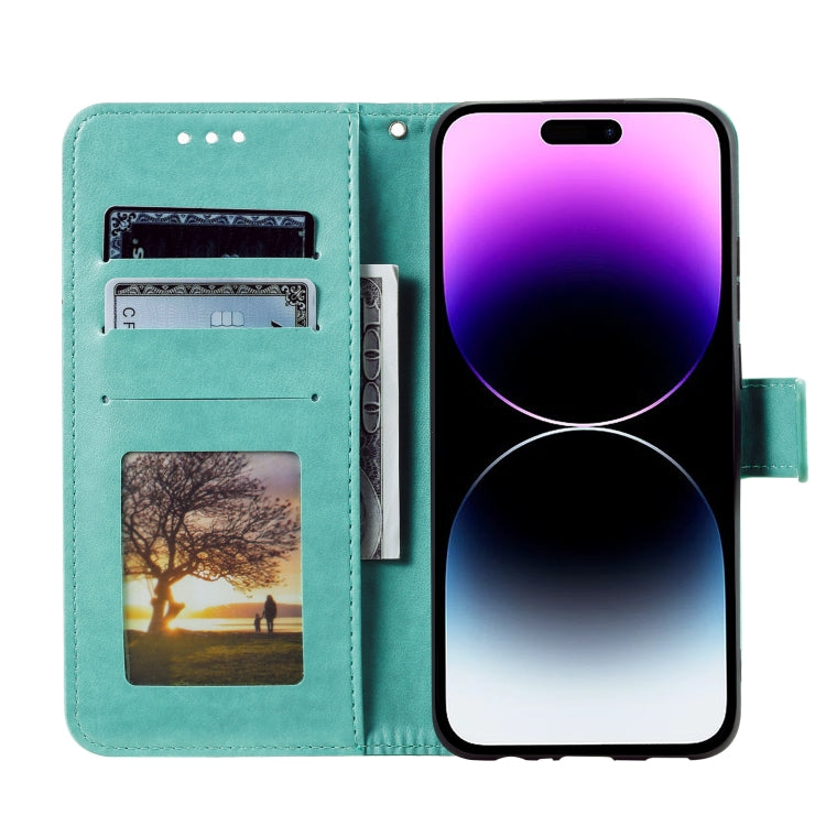 For iPhone 16 Plus Totem Flower Embossed Leather Phone Case(Green)