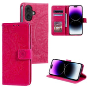 For iPhone 16 Plus Totem Flower Embossed Leather Phone Case(Red)