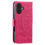 For iPhone 16 Plus Totem Flower Embossed Leather Phone Case(Red)