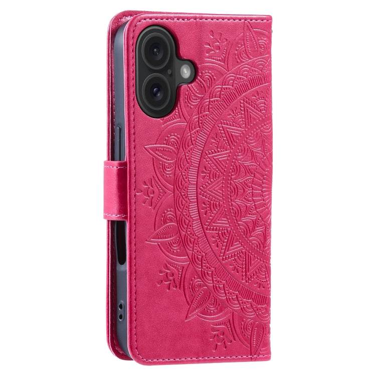 For iPhone 16 Plus Totem Flower Embossed Leather Phone Case(Red)