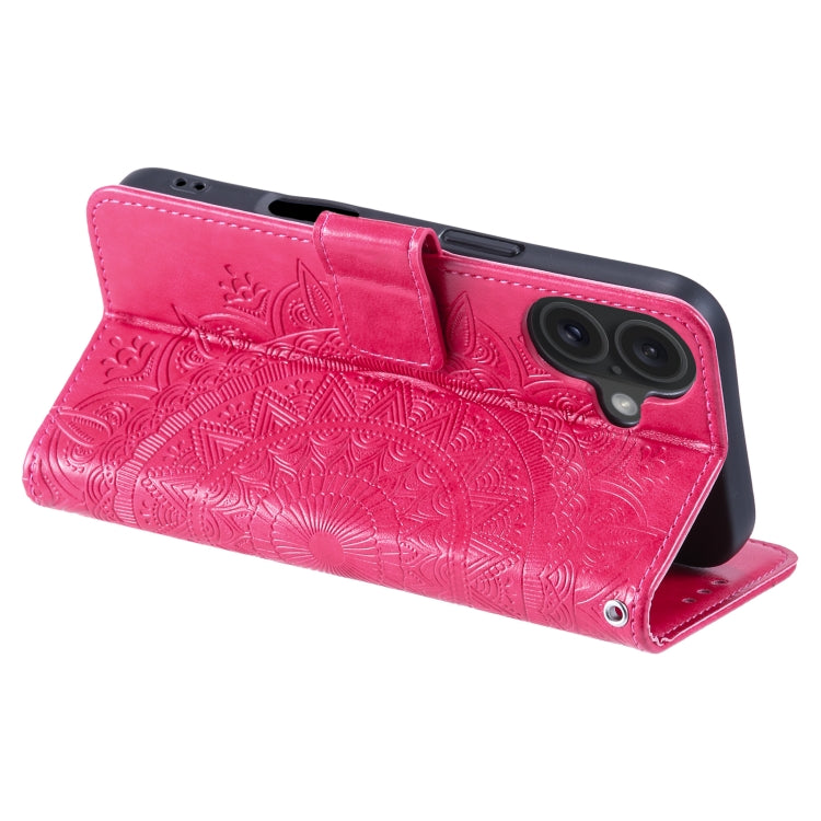 For iPhone 16 Plus Totem Flower Embossed Leather Phone Case(Red)