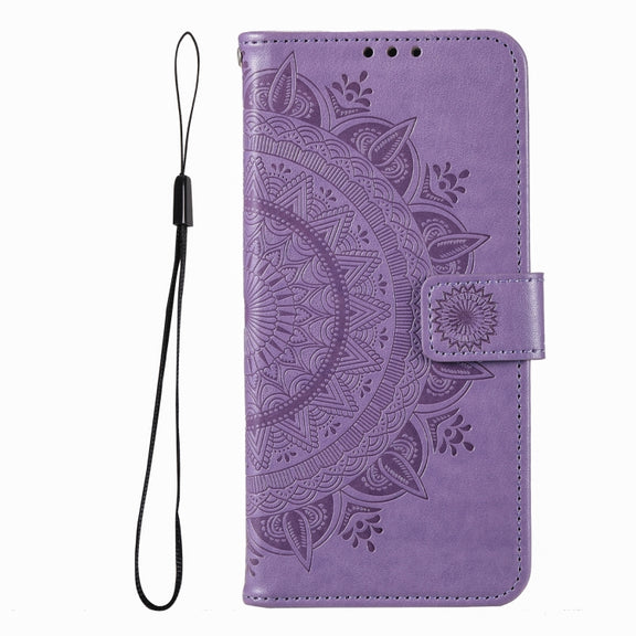 For iPhone 16 Plus Totem Flower Embossed Leather Phone Case(Purple)