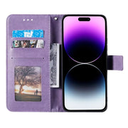For iPhone 16 Plus Totem Flower Embossed Leather Phone Case(Purple)