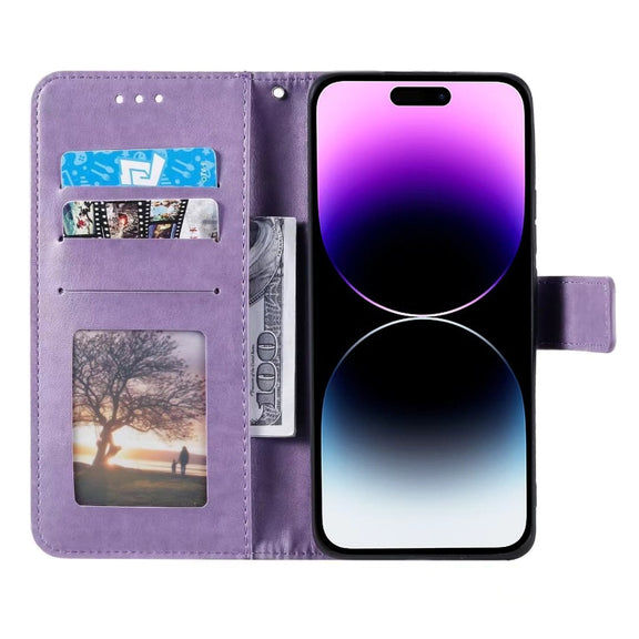 For iPhone 16 Plus Totem Flower Embossed Leather Phone Case(Purple)