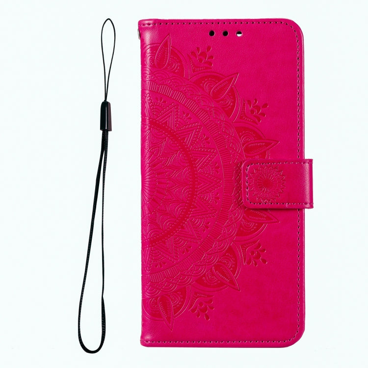For iPhone 16 Totem Flower Embossed Leather Phone Case(Red)