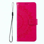 For iPhone 16 Totem Flower Embossed Leather Phone Case(Red)