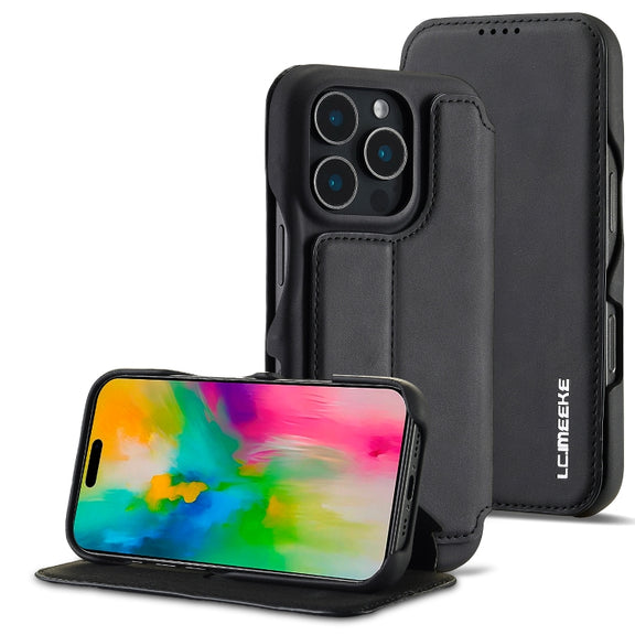 For iPhone 16 Pro LC.IMEEKE Hon Ancient Series Flip Leather Phone Case(Black)
