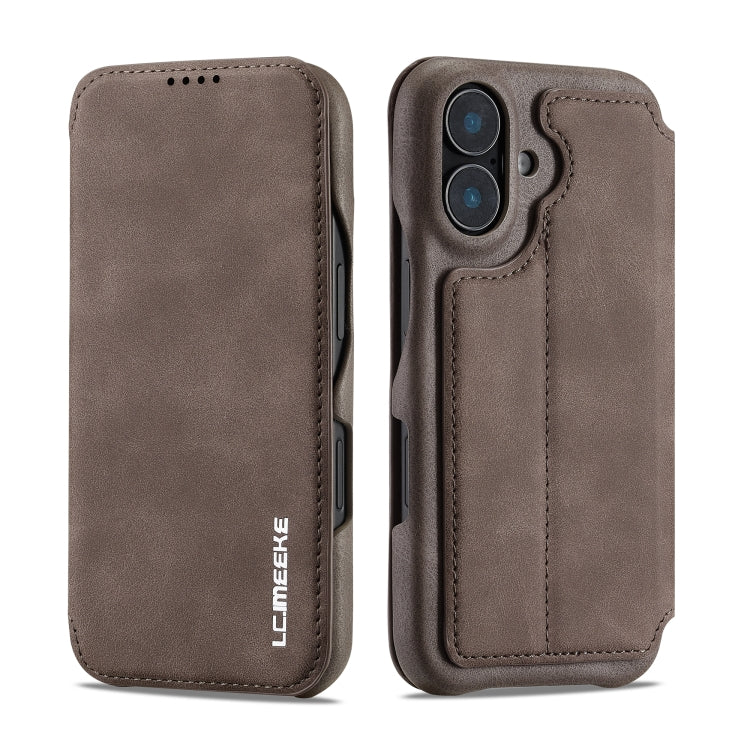 For iPhone 16 Plus LC.IMEEKE Hon Ancient Series Flip Leather Phone Case(Coffee)