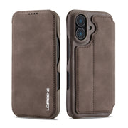 For iPhone 16 Plus LC.IMEEKE Hon Ancient Series Flip Leather Phone Case(Coffee)