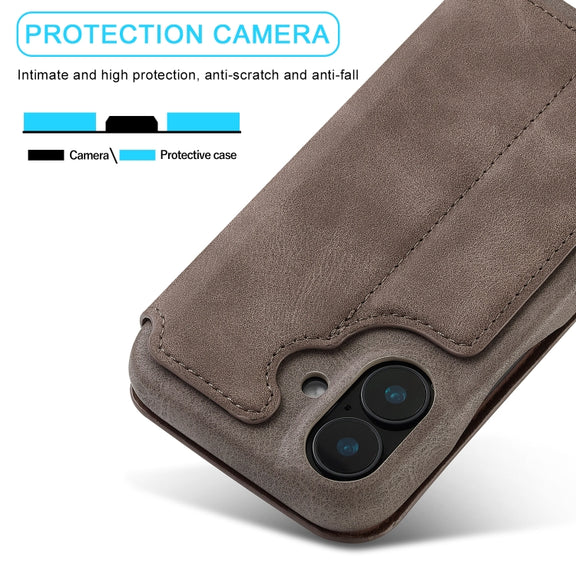 For iPhone 16 Plus LC.IMEEKE Hon Ancient Series Flip Leather Phone Case(Coffee)