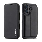 For iPhone 16 LC.IMEEKE Hon Ancient Series Flip Leather Phone Case(Black)