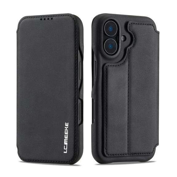 For iPhone 16 LC.IMEEKE Hon Ancient Series Flip Leather Phone Case(Black)