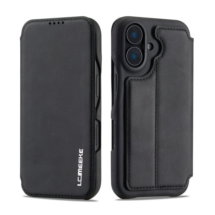 For iPhone 16 LC.IMEEKE Hon Ancient Series Flip Leather Phone Case(Black)