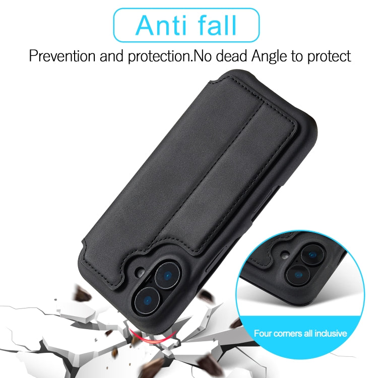 For iPhone 16 LC.IMEEKE Hon Ancient Series Flip Leather Phone Case(Black)