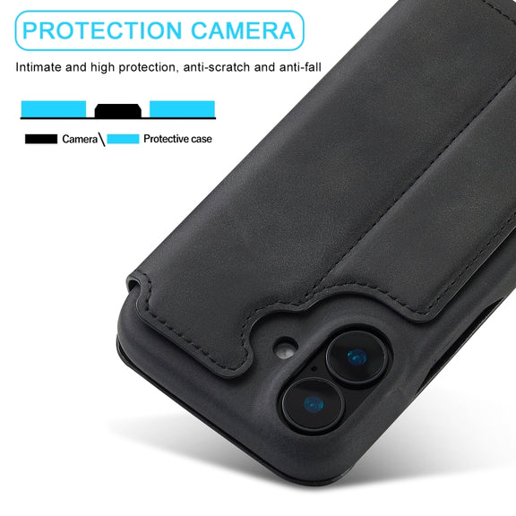 For iPhone 16 LC.IMEEKE Hon Ancient Series Flip Leather Phone Case(Black)