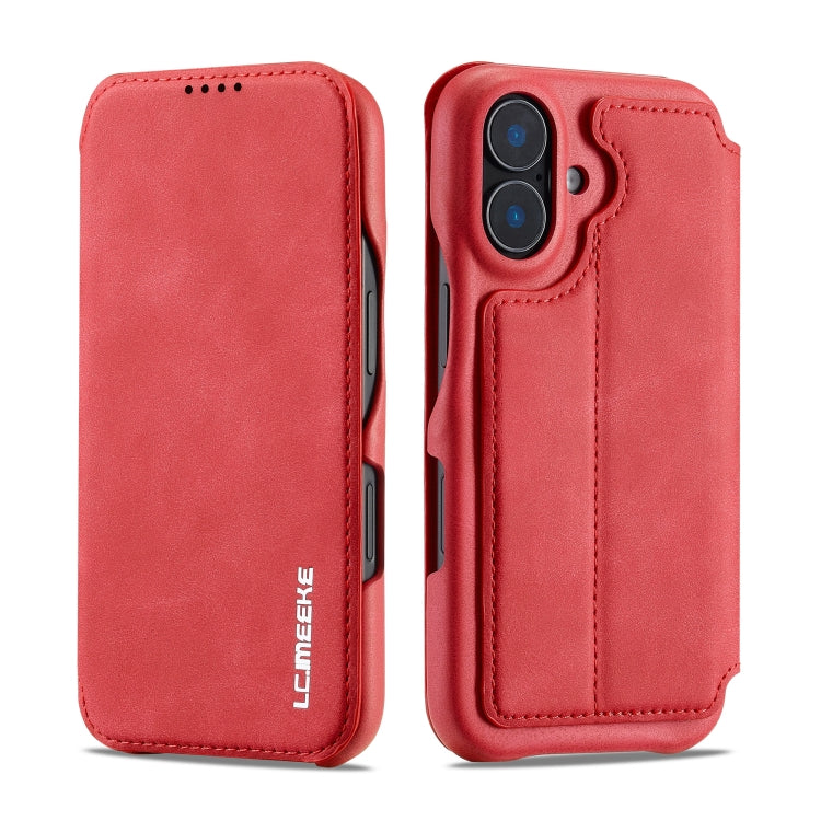 For iPhone 16 LC.IMEEKE Hon Ancient Series Flip Leather Phone Case(Red)