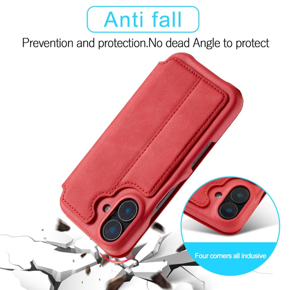 For iPhone 16 LC.IMEEKE Hon Ancient Series Flip Leather Phone Case(Red)