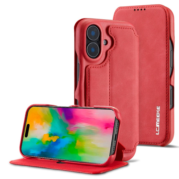 For iPhone 16 LC.IMEEKE Hon Ancient Series Flip Leather Phone Case(Red)