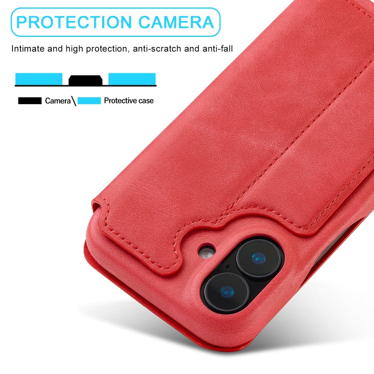 For iPhone 16 LC.IMEEKE Hon Ancient Series Flip Leather Phone Case(Red)