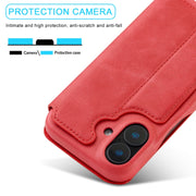 For iPhone 16 LC.IMEEKE Hon Ancient Series Flip Leather Phone Case(Red)