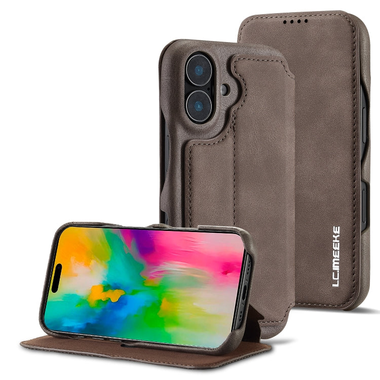 For iPhone 16 LC.IMEEKE Hon Ancient Series Flip Leather Phone Case(Coffee)