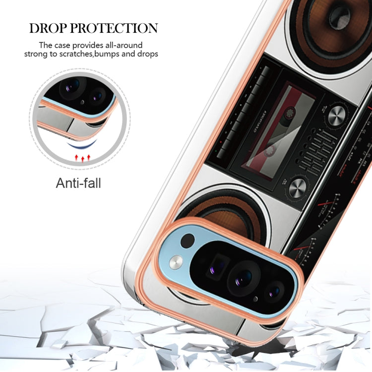 For Google Pixel 9 / 9 Pro Electroplating Dual-side IMD Phone Case(Retro Radio)