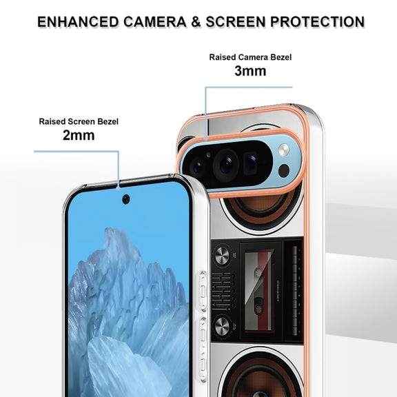 For Google Pixel 9 / 9 Pro Electroplating Dual-side IMD Phone Case(Retro Radio)