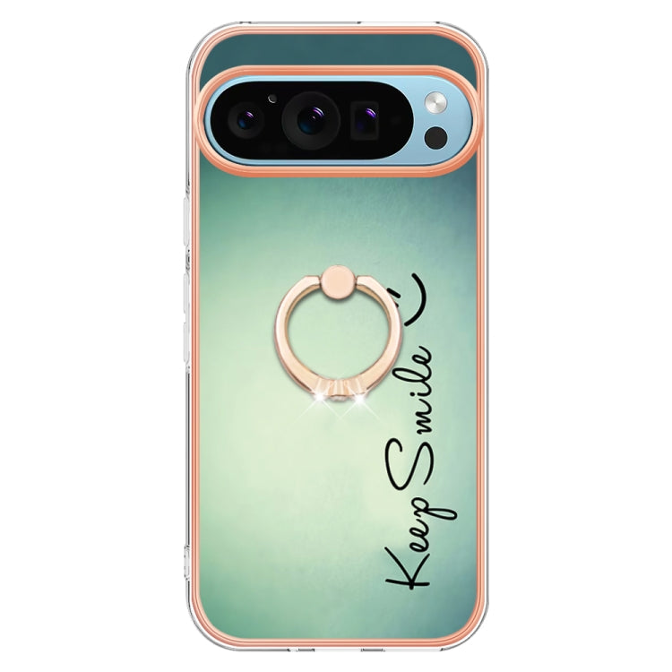 For Google Pixel 9 Pro XL Electroplating Dual-side IMD Phone Case with Ring Holder(Smile)