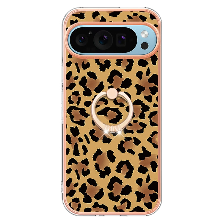 For Google Pixel 9 Pro XL Electroplating Dual-side IMD Phone Case with Ring Holder(Leopard Print)