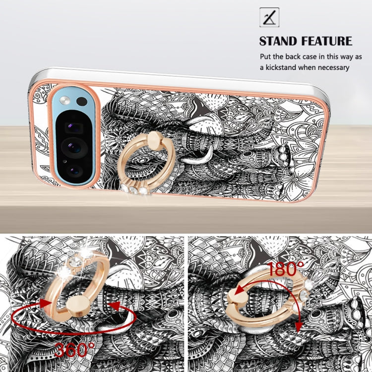 For Google Pixel 9 Pro XL Electroplating Dual-side IMD Phone Case with Ring Holder(Totem Elephant)