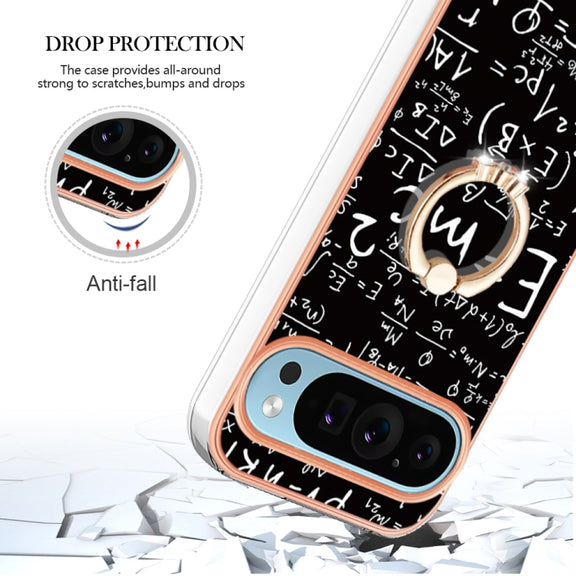 For Google Pixel 9 Pro XL Electroplating Dual-side IMD Phone Case with Ring Holder(Equation)