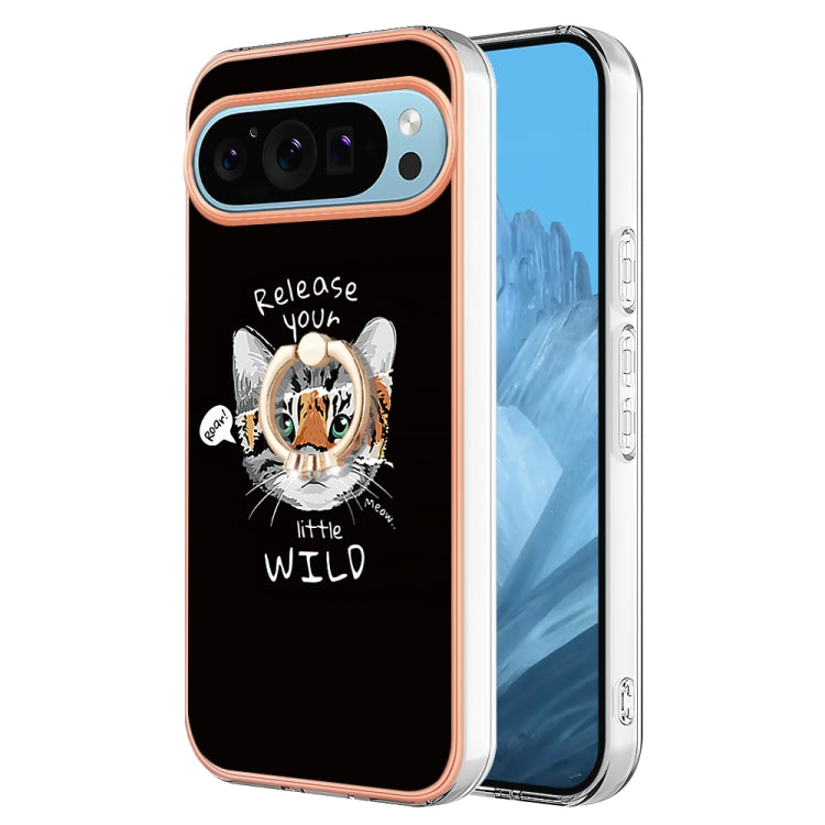For Google Pixel 9 Pro XL Electroplating Dual-side IMD Phone Case with Ring Holder(Natural Growth)