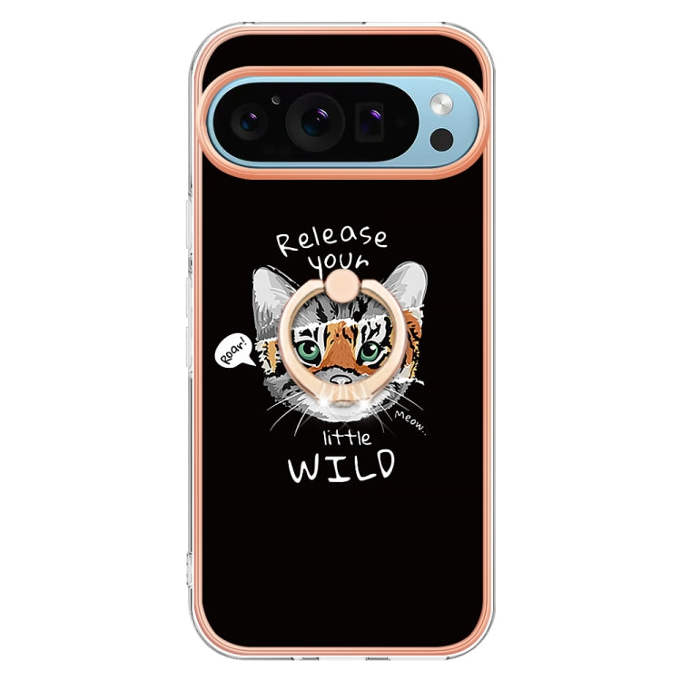 For Google Pixel 9 Pro XL Electroplating Dual-side IMD Phone Case with Ring Holder(Natural Growth)